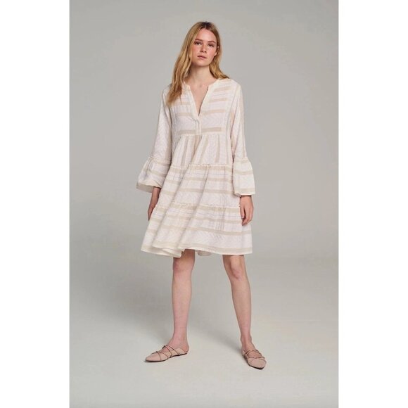 Devotion Twins Ella Dress XS Cream Ecru Tiered Bell Sleeve Boho Resort Tunic - Picture 1 of 9